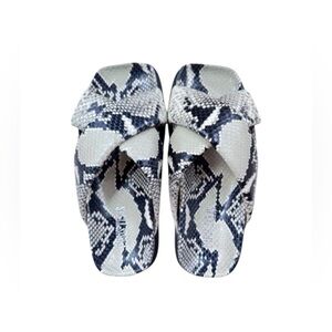 Paris Texas Snake Print Slide Sandals Black Cream 6.5